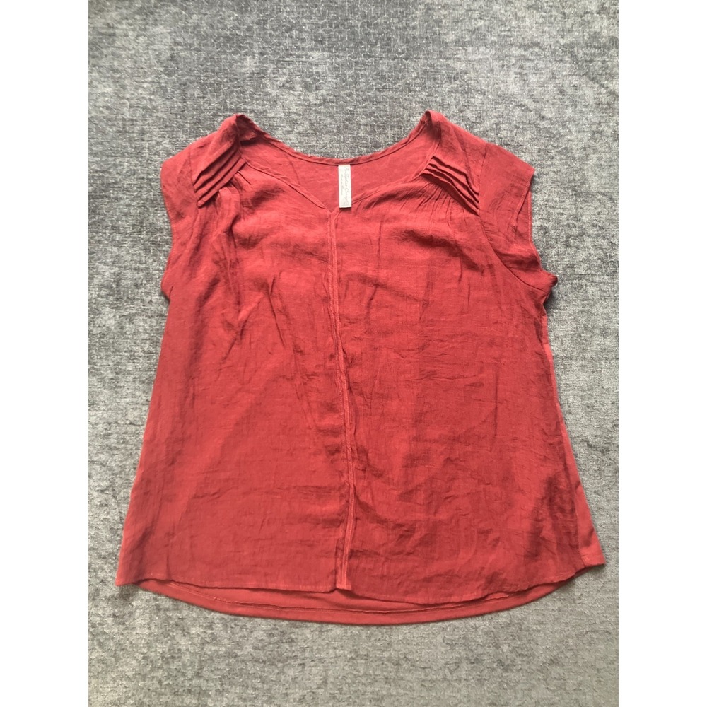 Per Seption Concept Blouse Top Womens XL Red Sleeveless Pleated Shoulder‎ V-Neck